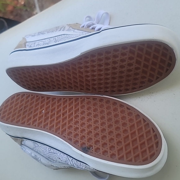 Vans Old Skool Sneakers Men's 8 Women's 9.5 Skate Shoes White Tan Floral Suede - Picture 10 of 10